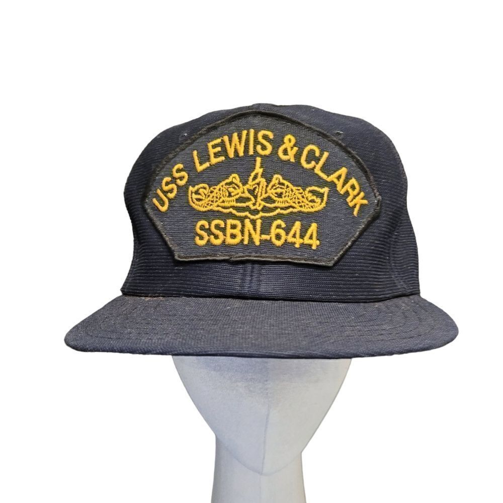 Vintage 90s Navy Blue Funny Graphic Trucker Hat Cap Snapback